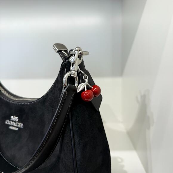 COACH Teri Hobo Bag With Cherry Charm CCZ88 suede/Silver/Black - Picture 3 of 12